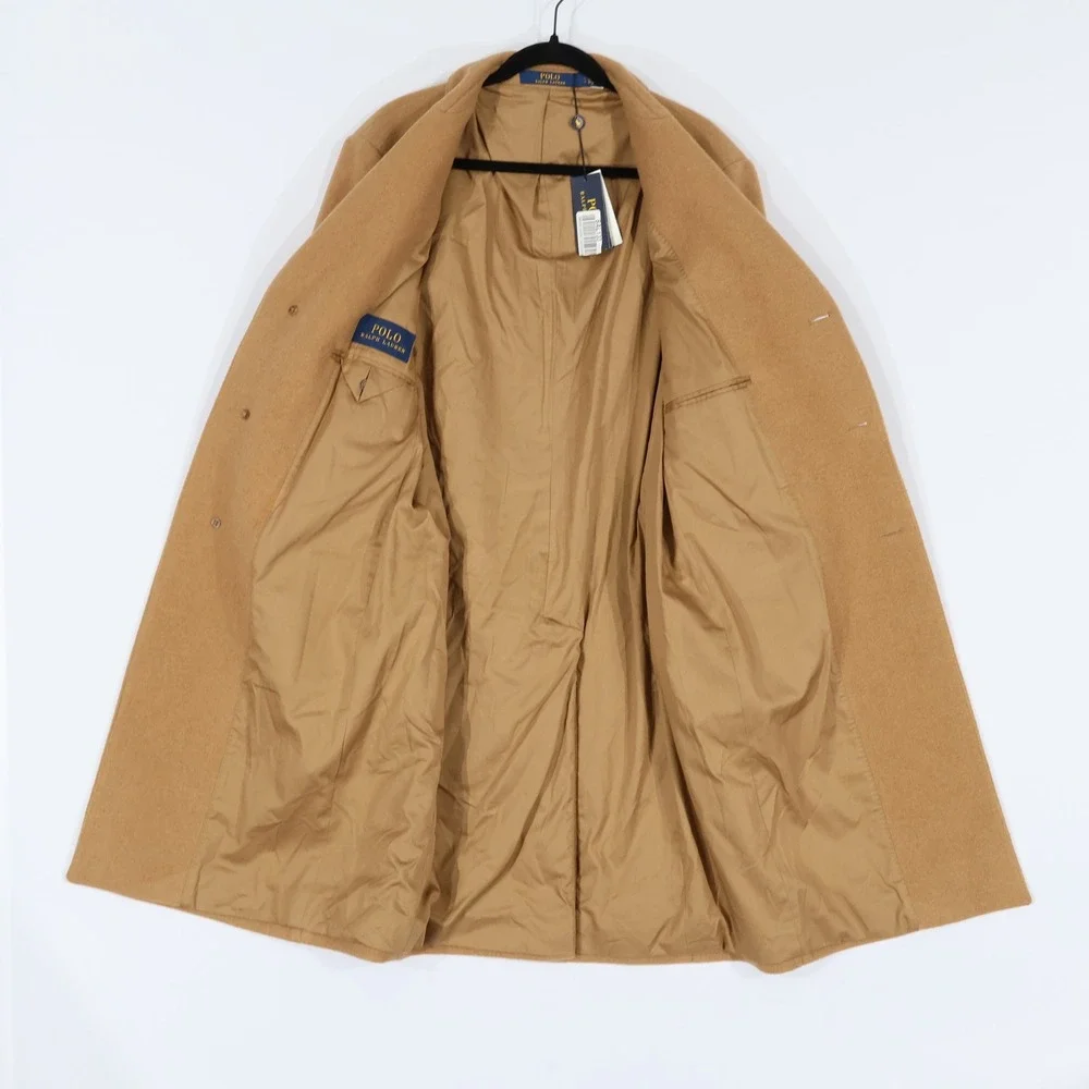Polo Ralph Lauren Overcoat Men Large Tan Wool Blend Topcoat Luxury $598 NWT